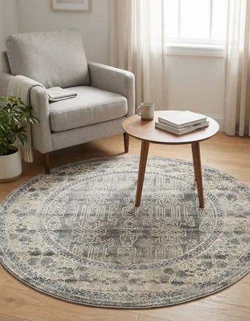 Gray Viola Round Rug