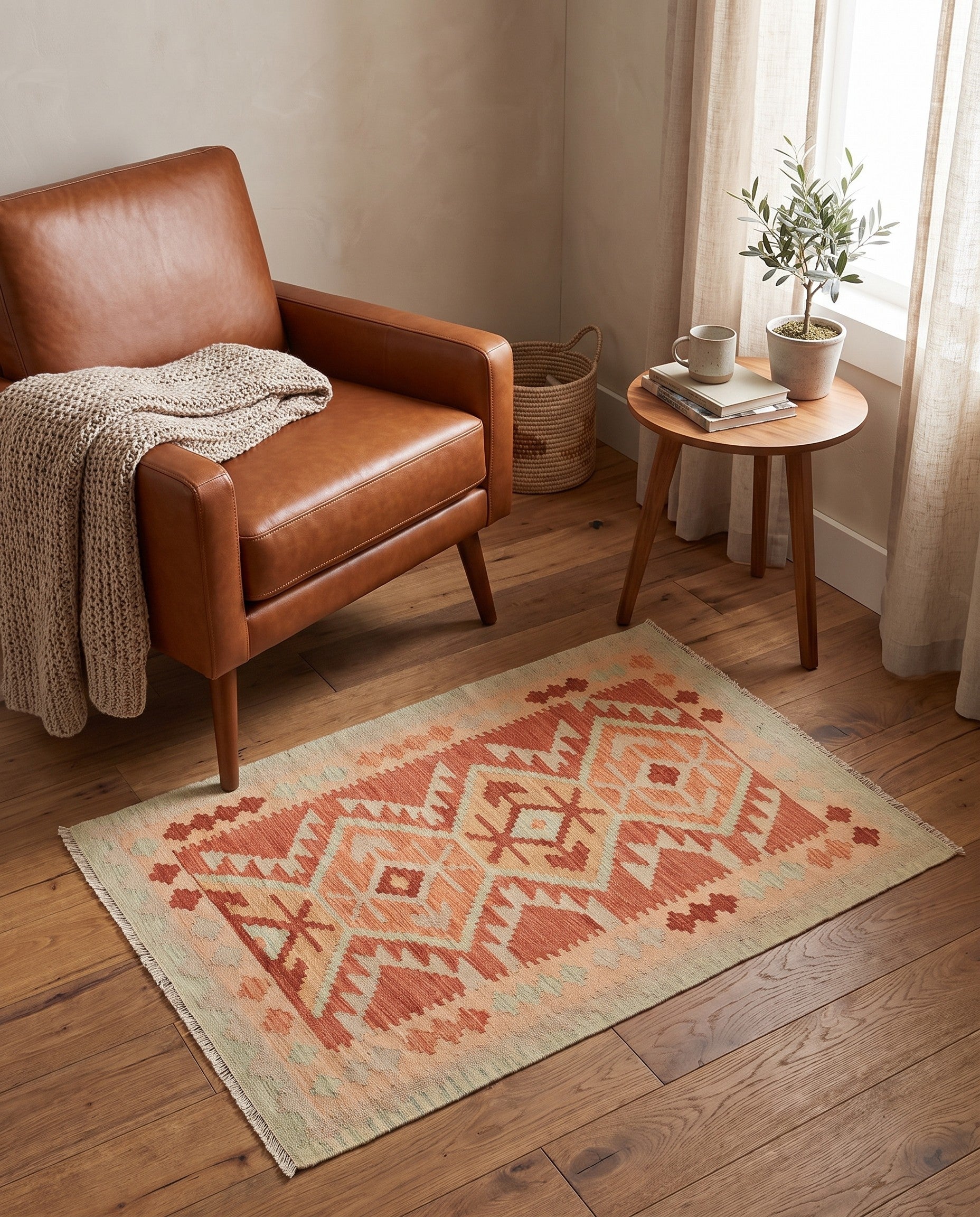 2' 9 x 4' 2 Hand Woven Kilim Waziri Wool Rug