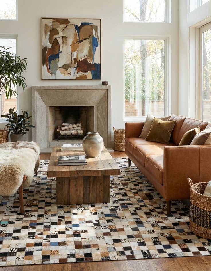 Detail image of 5' 1 x 8' Cowhide Leather Rug