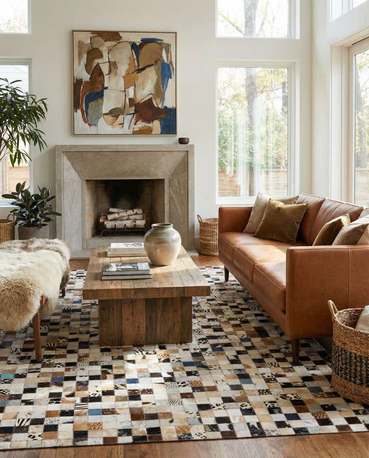 5' 1 x 8' Cowhide Leather Rug