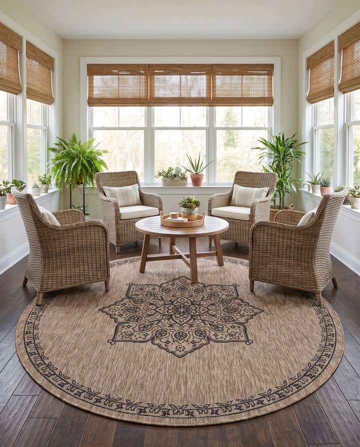 7' 10 x 7' 10 Easy-Clean Traditional Indoor / Outdoor Round Rug