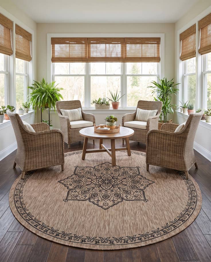 Detail image of 7' 10 x 7' 10 Easy-Clean Traditional Indoor / Outdoor Round Rug