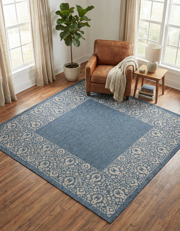 Detail image of 6' x 6'  Washable Border Indoor / Outdoor Square Rug