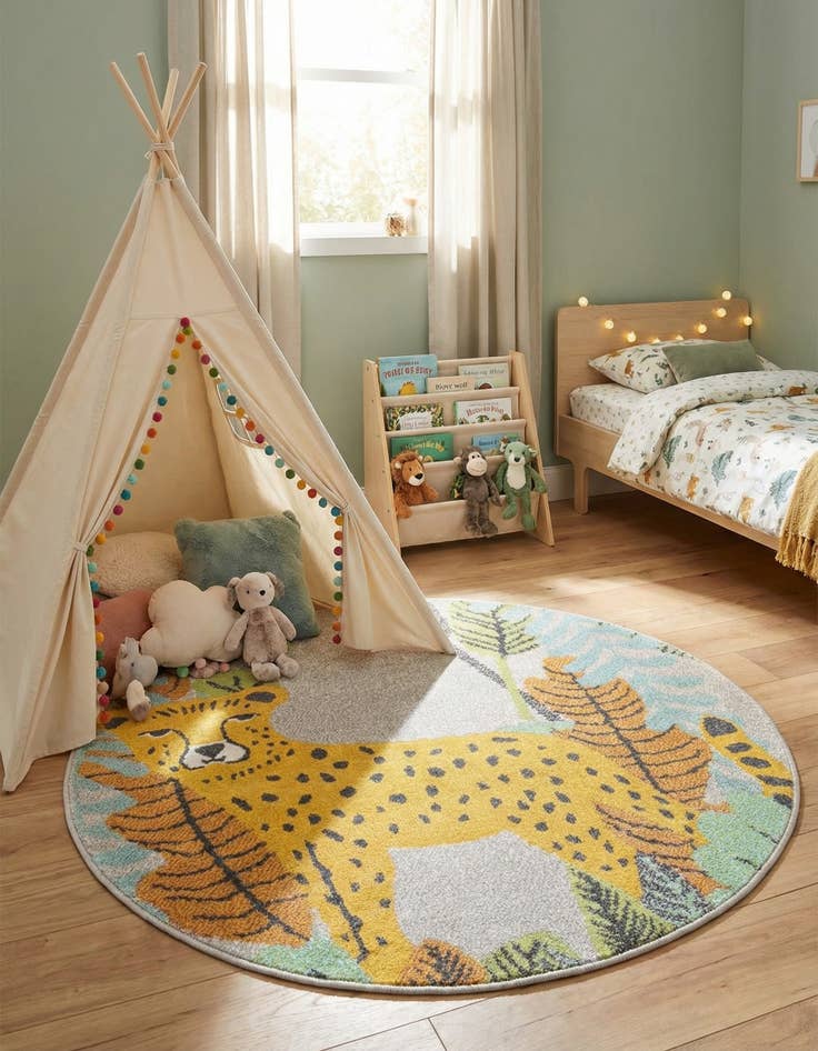 Detail image of 3' 3 x 3' 3 Leopard Whimsy Kids Round Rug