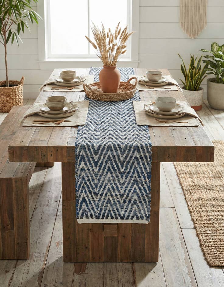 Detail image of  1' 2 x 10'  Hand Woven Chindi Chevron Table Runner Rug