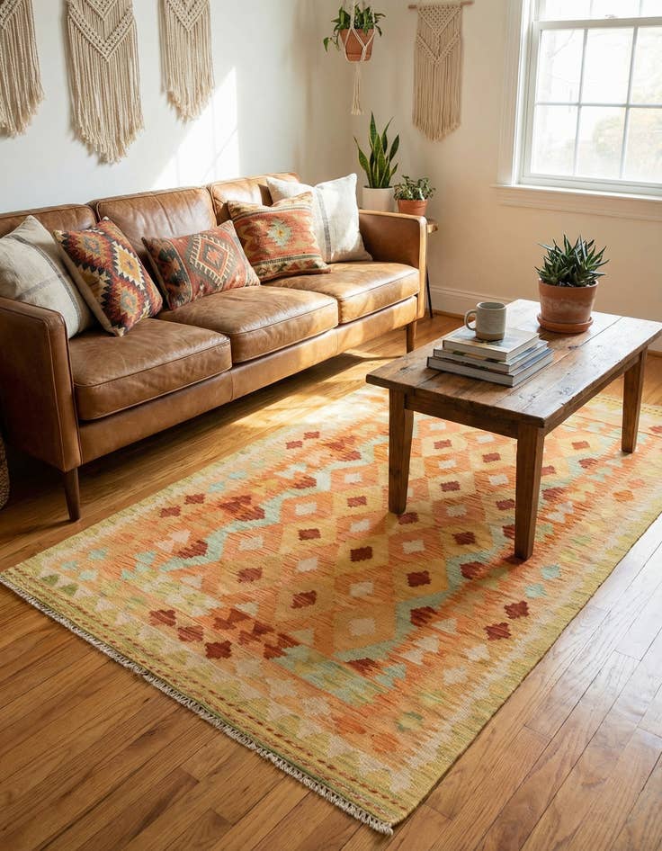 Detail image of 3' 2 x 5' 2  Hand Woven Kilim Waziri Wool Rug