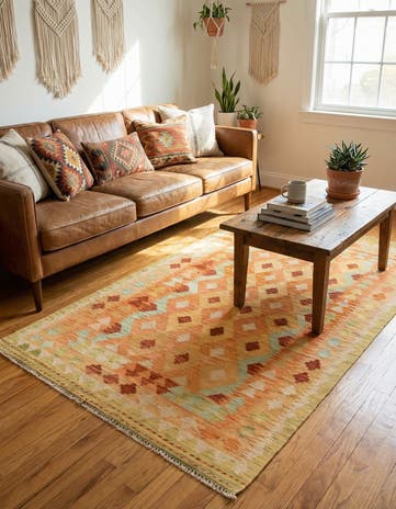 3' 2 x 5' 2 Hand Woven Kilim Waziri Wool Rug