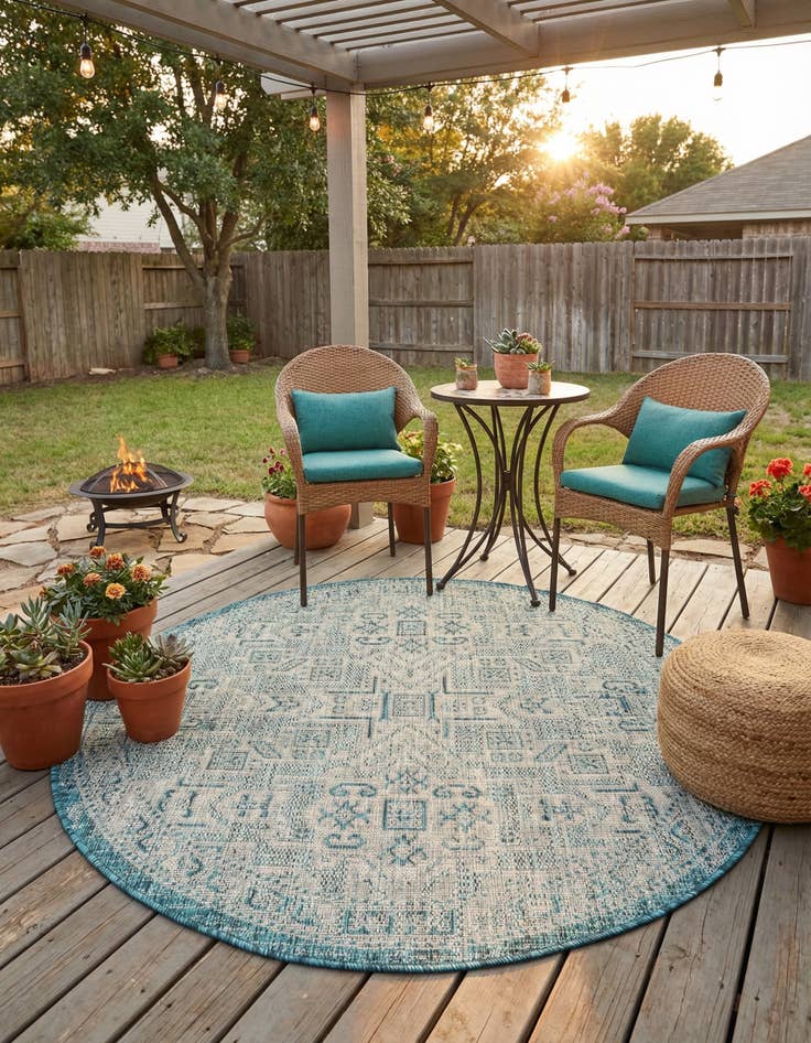 Detail image of  4' x 4'  Washable Aztec Indoor / Outdoor Round Rug