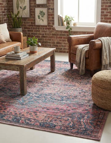 Antique Rust Red Washable Maahru Square Rug