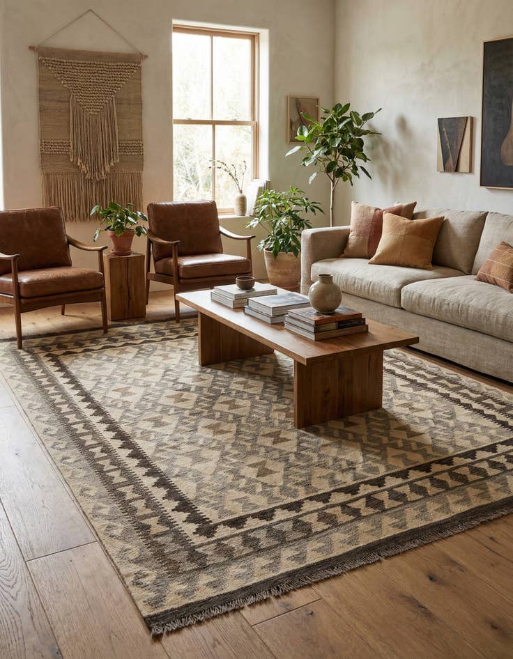 Detail image of 5' 3 x 6' 8 Hand Woven Kilim Maymana Wool Rug