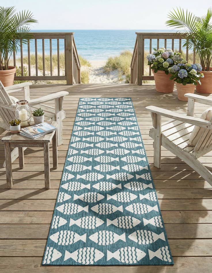 Detail image of 2' 7 x 12'  Washable Coastal Indoor / Outdoor Runner Rug