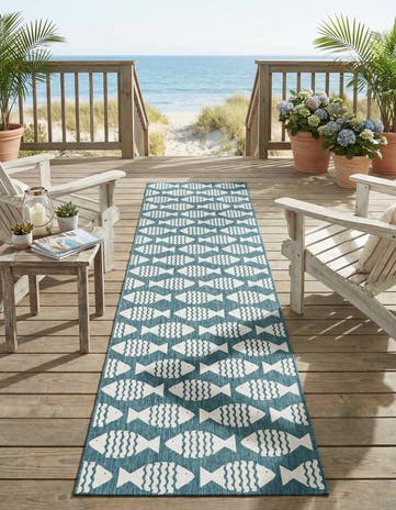 2' 7 x 12' Easy-Clean Coastal Indoor / Outdoor Runner Rug