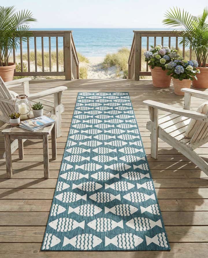 2' 7 x 12' Easy-Clean Coastal Indoor / Outdoor Runner Rug