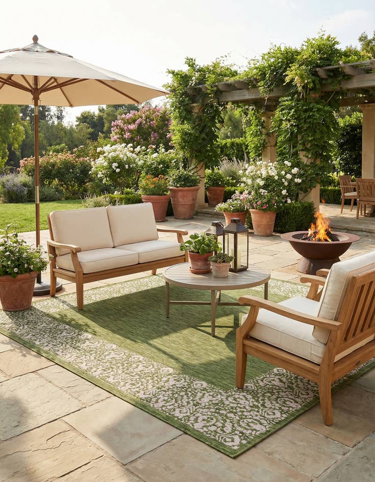 Detail image of 7' 10 x 11'  Washable Border Indoor / Outdoor Rug