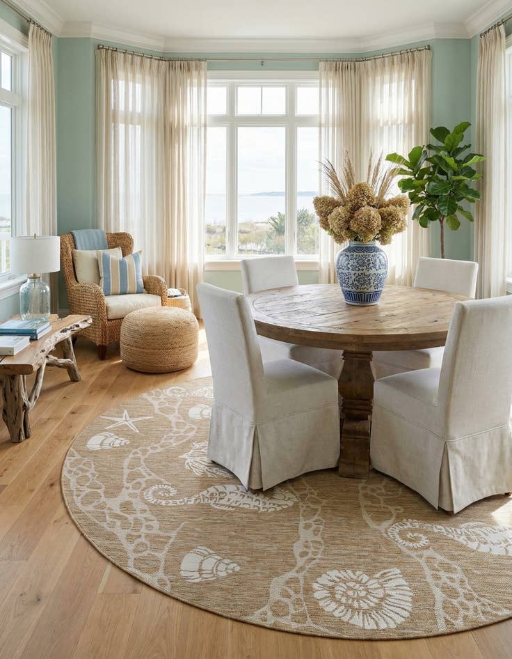 Detail image of 10' x 10'  Washable Coastal Indoor / Outdoor Round Rug