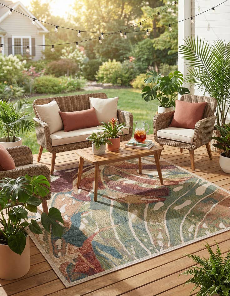 Detail image of 7' 10 x 7' 10  Washable Baja Indoor / Outdoor Square Rug