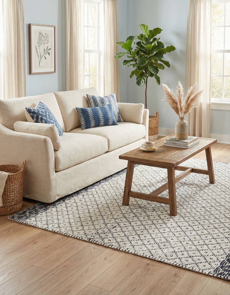 Detail image of  5' 1 x 8'  Hand Woven Chindi Trellis Rug