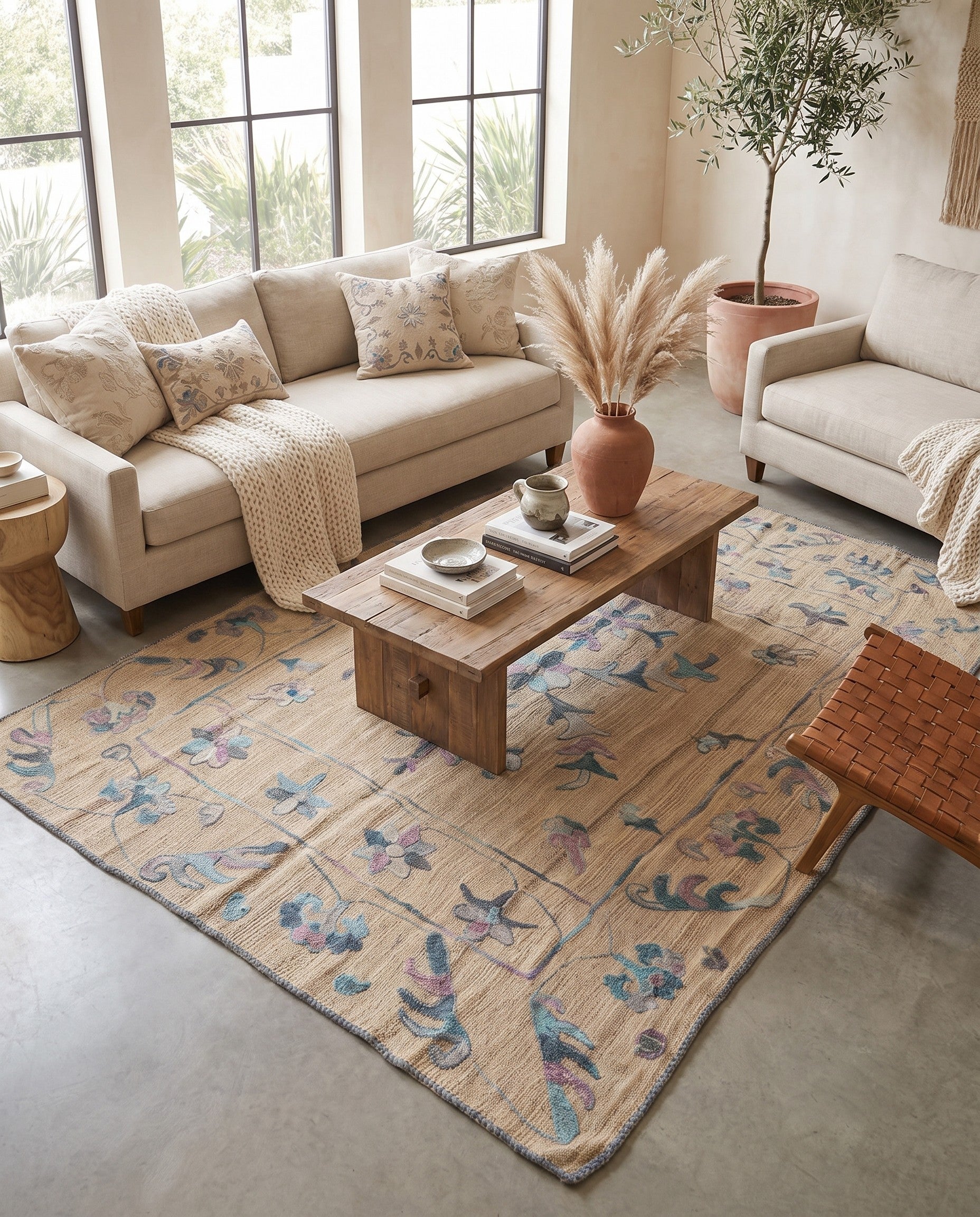 5' 1 x 6' 8 Hand Woven Kilim Suzani Wool Rug