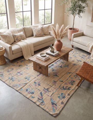 5' 1 x 6' 8 Hand Woven Kilim Suzani Wool Rug