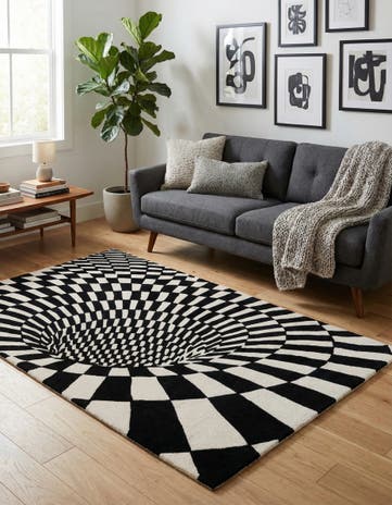 Black and White Vortex Wool Rug