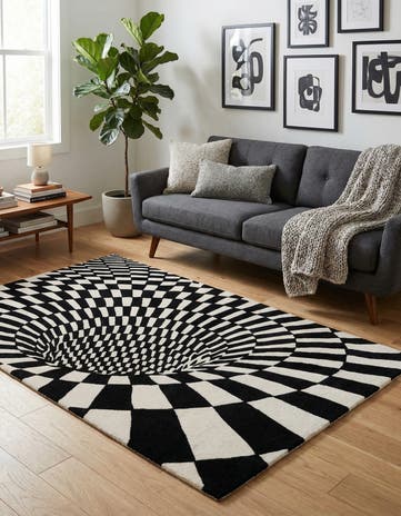 Black and White Vortex Wool Rug