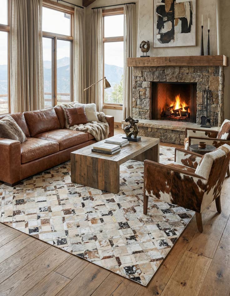 Detail image of 5' x 7' 10 Cowhide Leather Rug