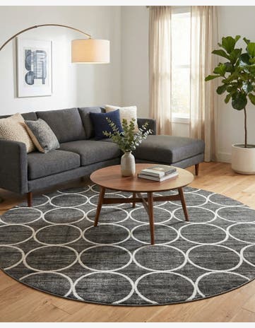 Gray Lattice Trellis Round Rug