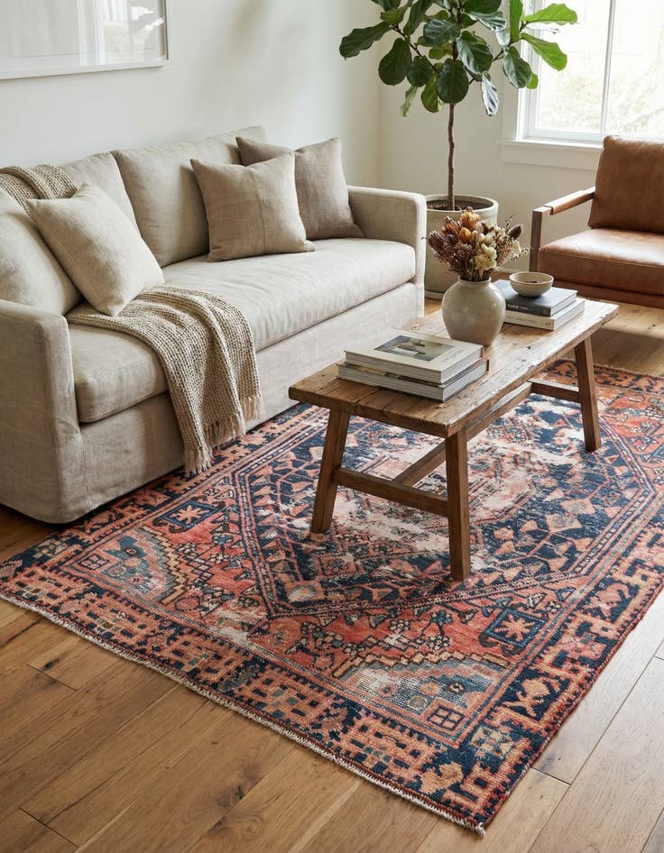 Detail image of 4' 2 x 6' 5  Hand Knotted Ultra Vintage Persian Wool Rug