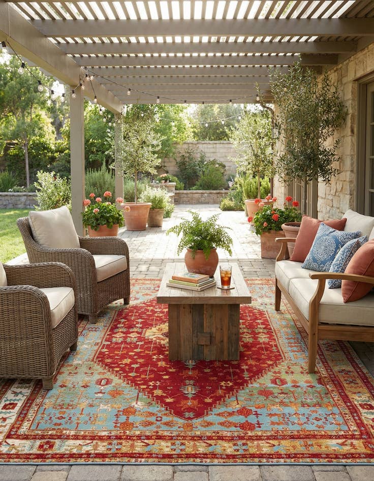 Detail image of 9' x 12'  Washable Traditional Indoor / Outdoor Rug