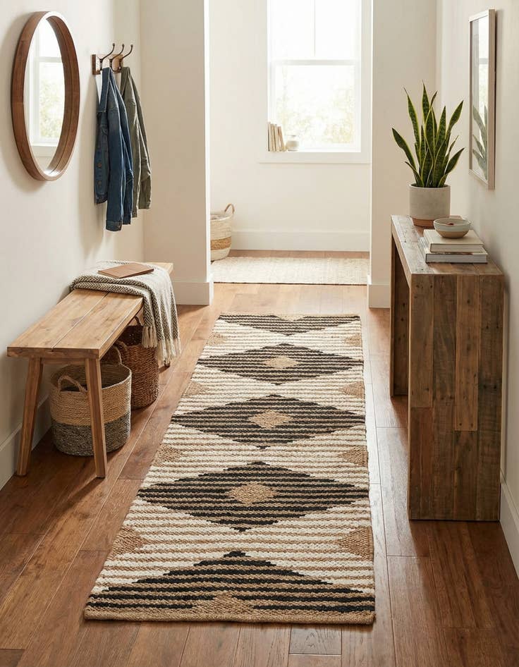 Detail image of 2' 7 x 8'  Hand Woven Chindi Jute Runner Rug