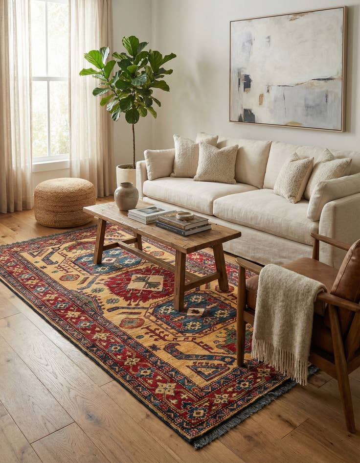 Detail image of 4' 9 x 8' 4  Hand Knotted Kazak Wool Rug