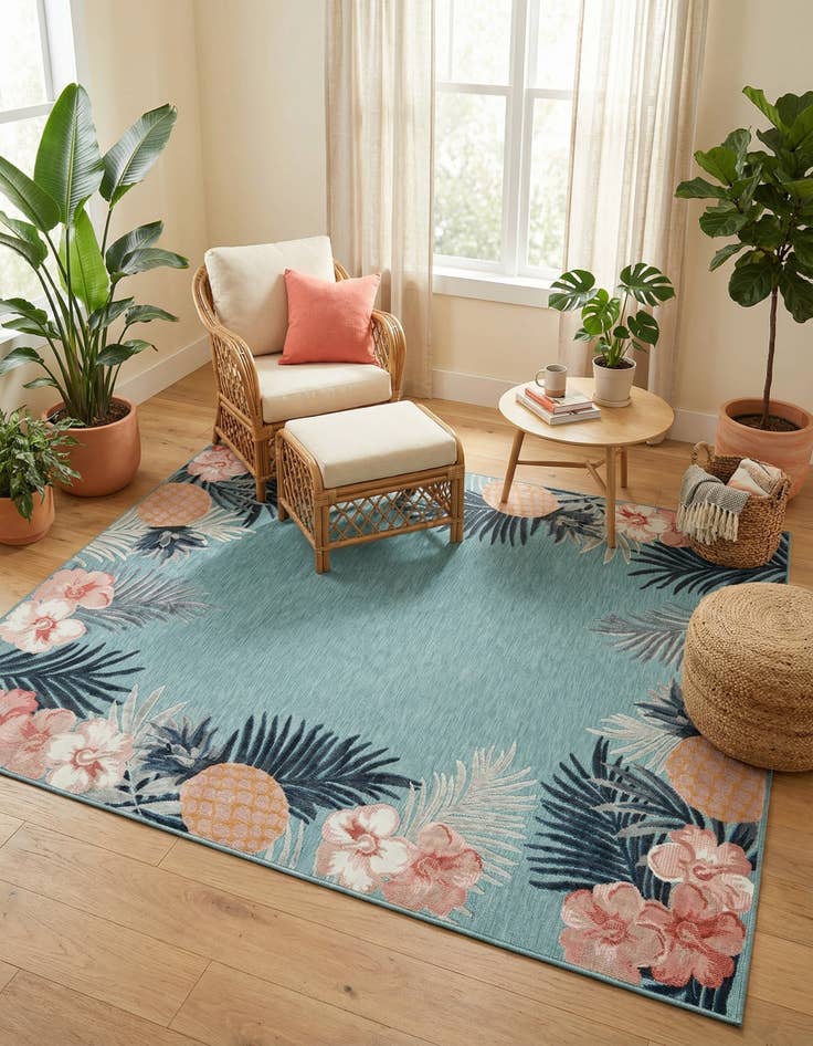 Detail image of 8' 2 x 10' Easy-Clean Botanical Indoor / Outdoor Rug