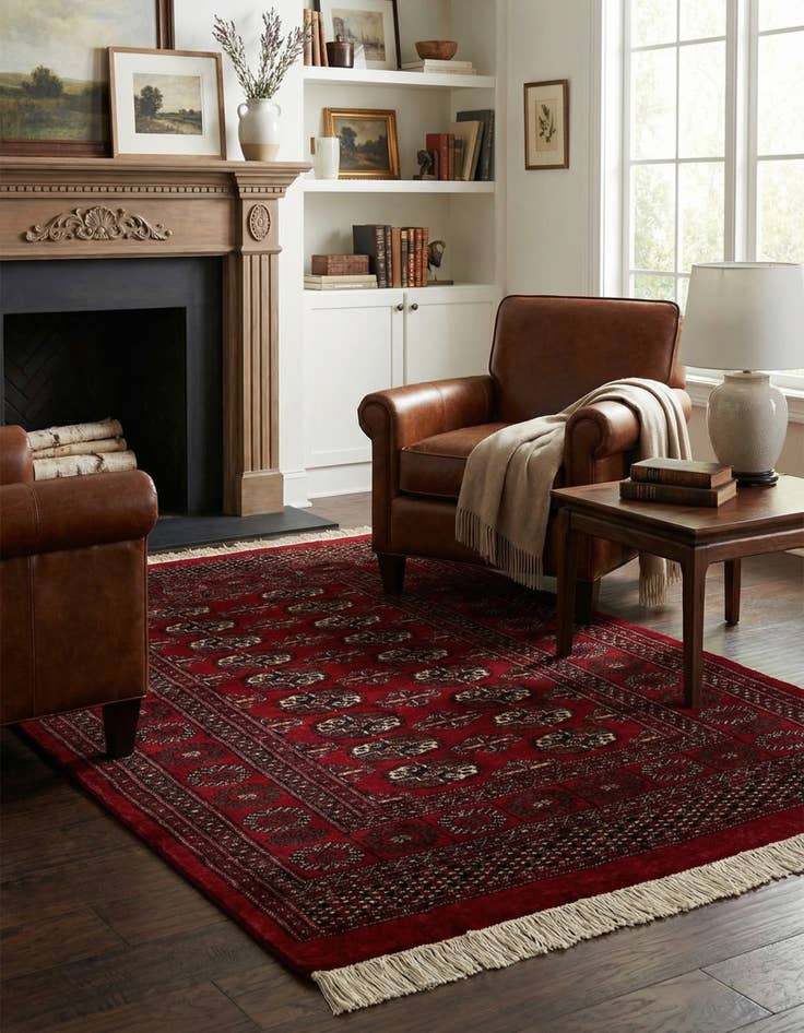 Detail image of 4' 3 x 5' 8 Hand Knotted Torkaman Persian Wool Rug