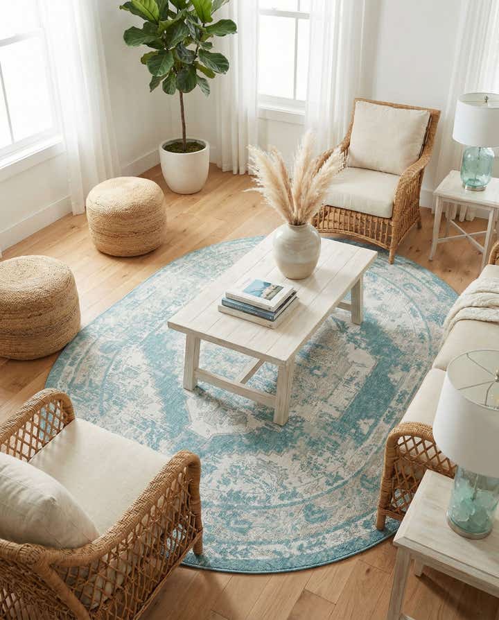 7' 10 x 10' Easy-Clean Traditional Indoor / Outdoor Oval Rug