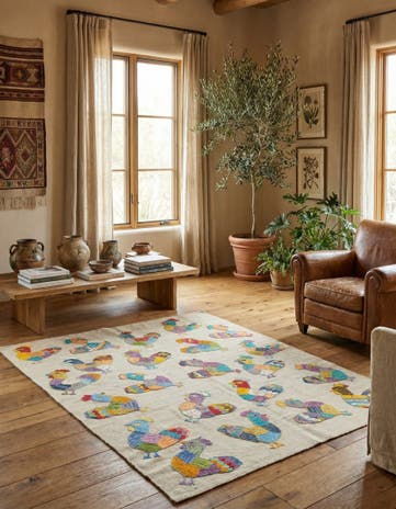 4' 2 x 5' 5 Hand Woven Kilim Suzani Wool Rug