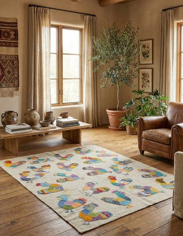 4' 2 x 5' 5 Hand Woven Kilim Suzani Wool Rug