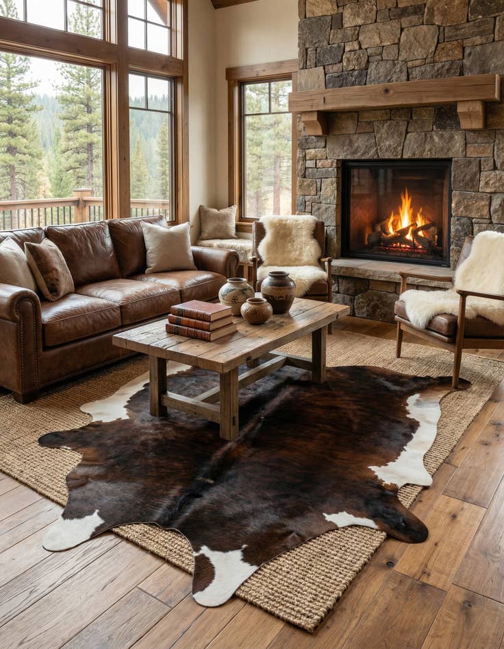 Detail image of 6' 5 x 7' 1 Cowhide Leather Rug