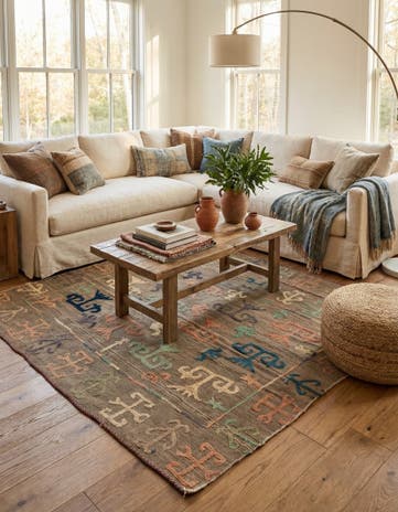5' x 5' 10 Hand Woven Kilim Suzani Wool Square Rug