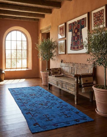 3' 7 x 8' 8 Hand Woven Kilim Suzani Wool Runner Rug