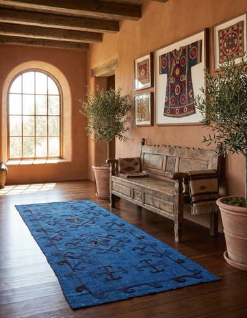 3' 7 x 8' 8 Hand Woven Kilim Suzani Wool Runner Rug