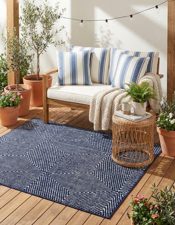 Navy Blue Easy-Clean Sabrina Soto Indoor / Outdoor Rug
