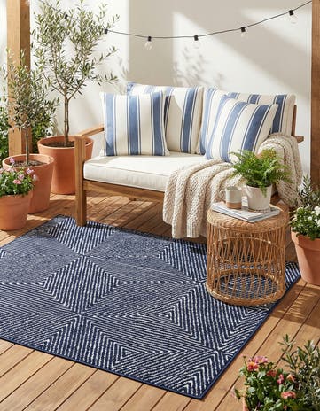 Navy Blue Easy-Clean Sabrina Soto Indoor / Outdoor Rug