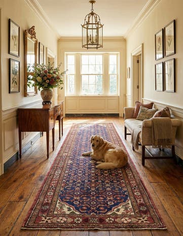 3' 7 x 10' 1 Hand Knotted Hossainabad Persian Wool Runner Rug