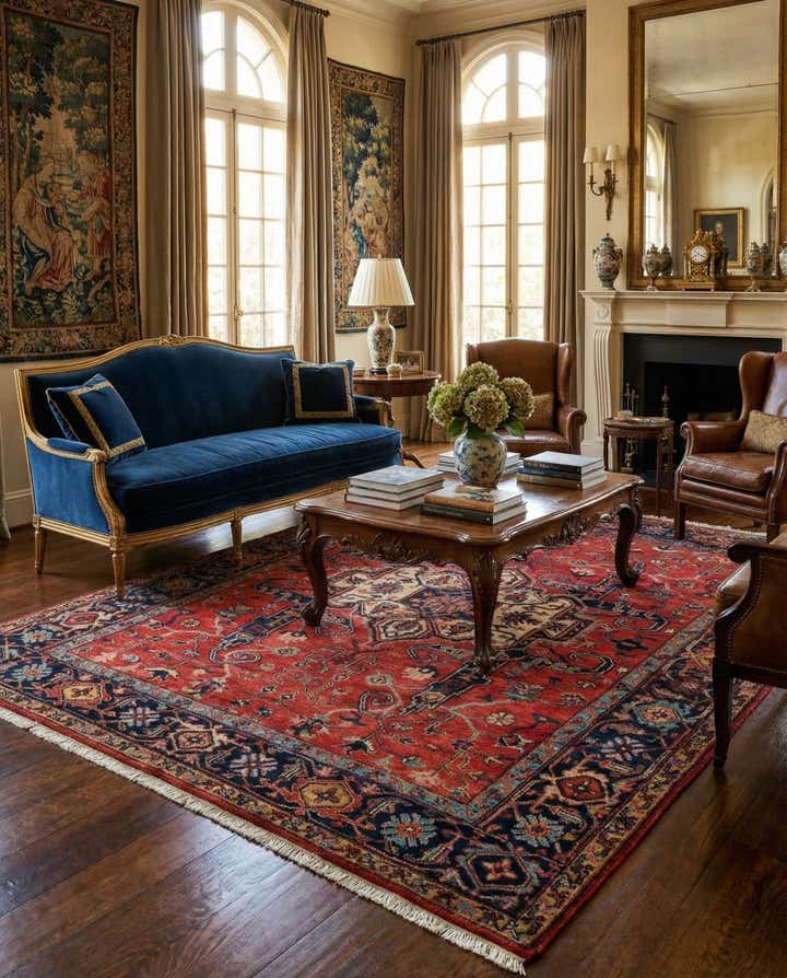 8' 1 x 9' 8 Moghul Heriz Wool Rug