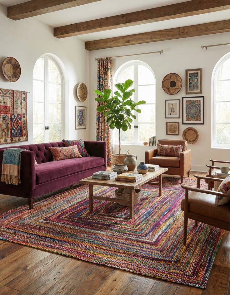 Detail image of 12' 2 x 16' 1  Hand Braided Chindi Rug