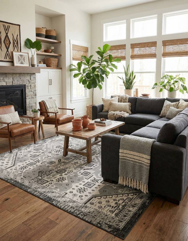 Detail image of  13' x 13'  Washable Aztec Indoor / Outdoor Square Rug