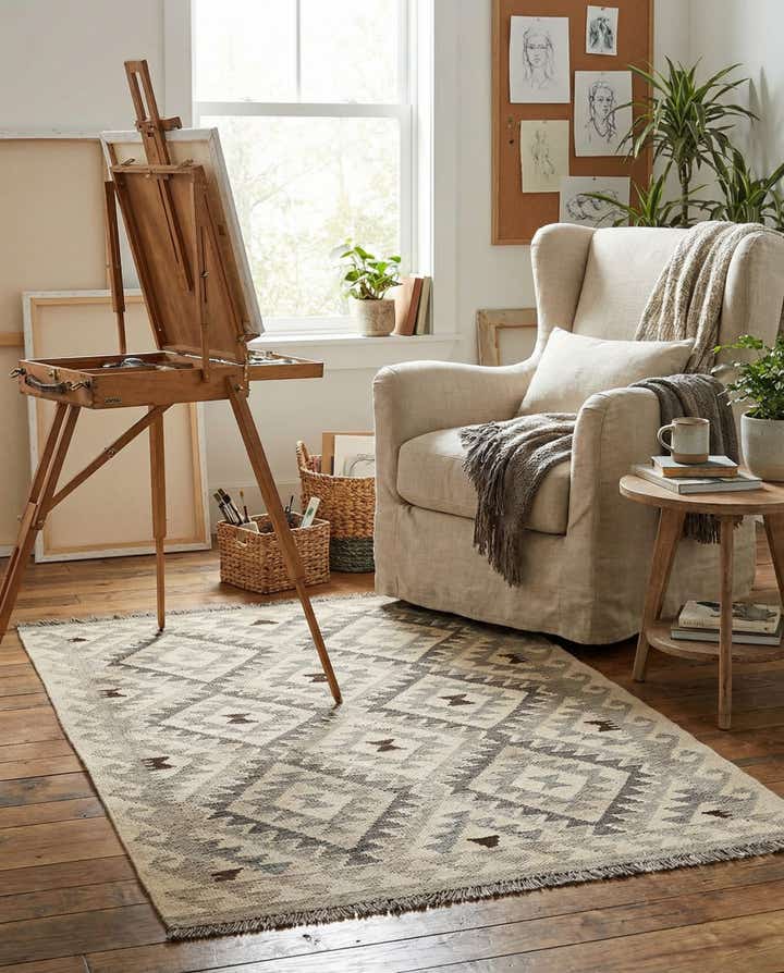 3' 6 x 5' 3 Hand Woven Kilim Maymana Wool Rug