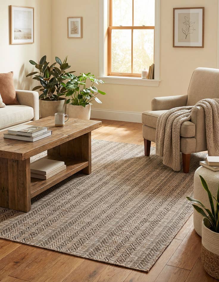 Detail image of 5' 3 x 5' 3  Washable Striped Indoor / Outdoor Square Rug