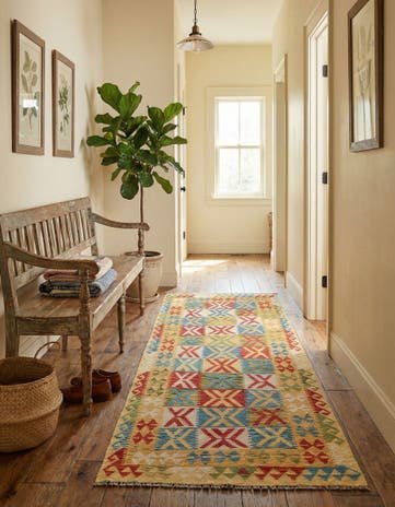 3' 4 x 6' 7 Hand Woven Kilim Maymana Wool Runner Rug