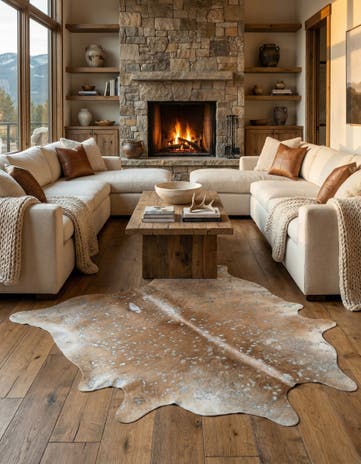 6' 6 x 7' Cowhide Leather Freeform Rug